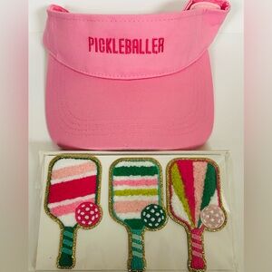 NEW!! Embroidered Pink Pickleballer Visor And 3 Piece Chenille Patch Set (NWT)